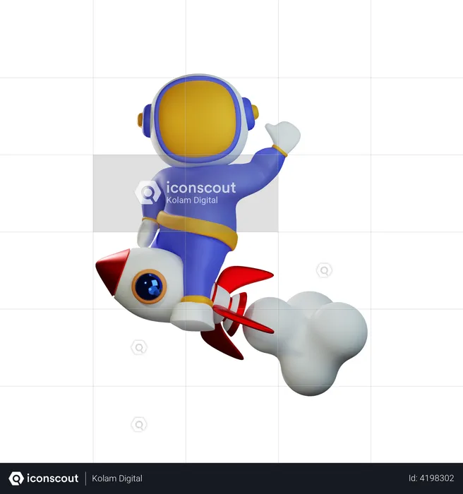 Astronauta montando cohete  3D Illustration