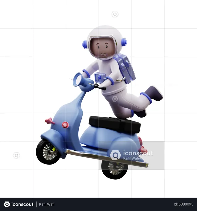 Astronauta montando un scooter  3D Illustration