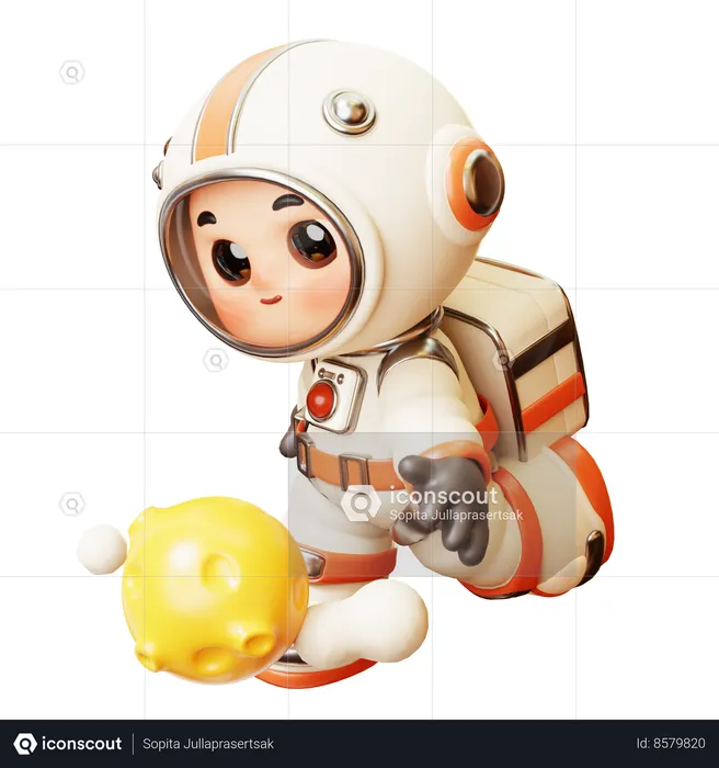 Astronauta pateando la luna como si fuera un balón de fútbol  3D Illustration