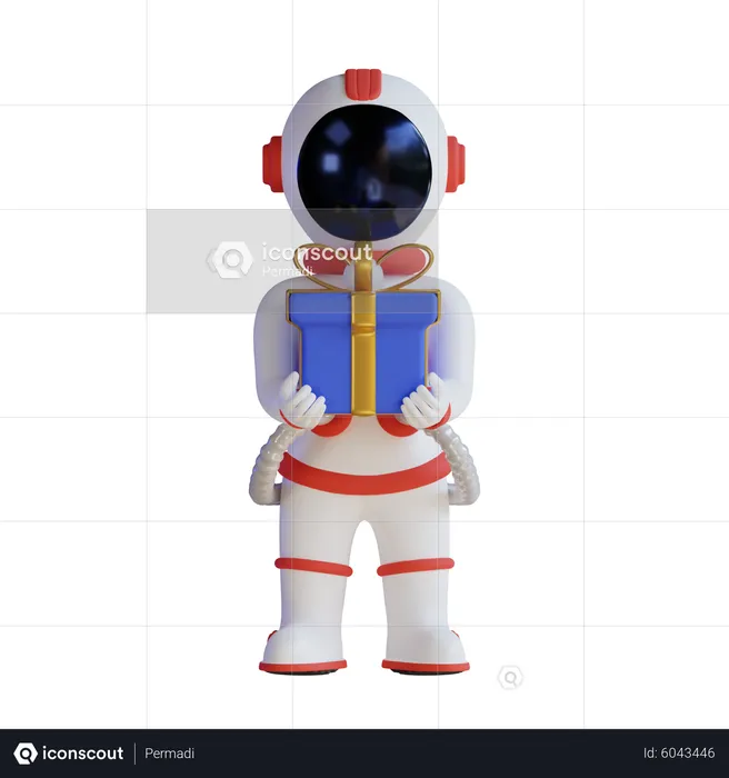 Astronauta segurando uma caixa de presente  3D Illustration