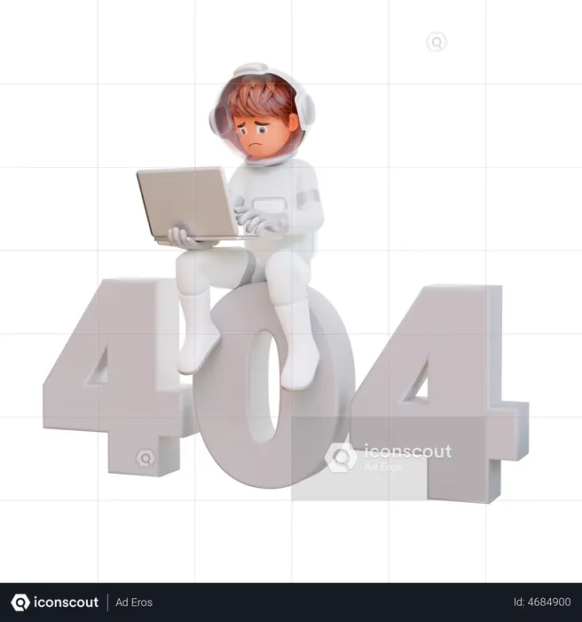 Astronauta segurando laptop com erro 404  3D Illustration