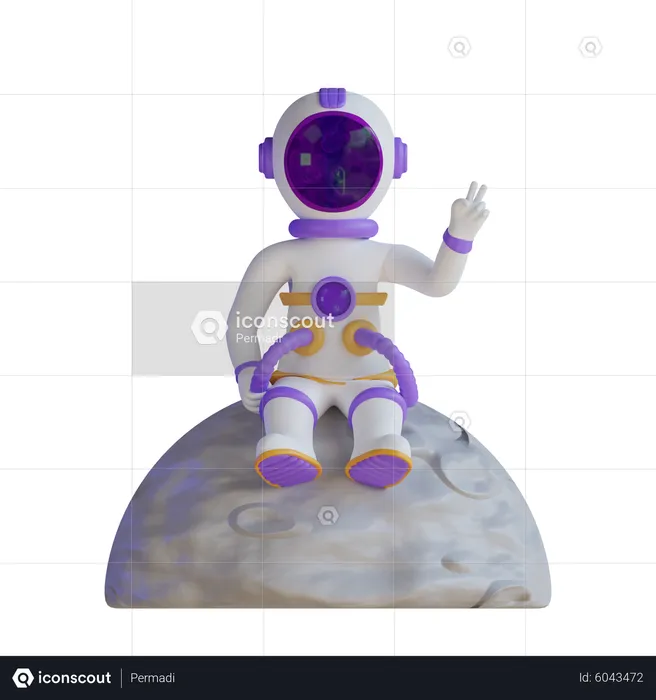 Astronauta sentado con manos de paz  3D Illustration