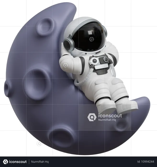 Astronauta sentado en una media luna lunar  3D Illustration