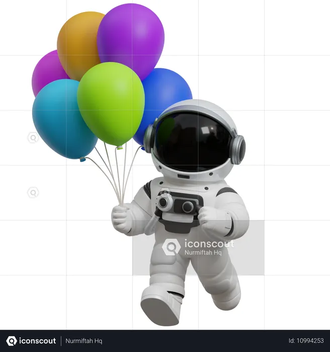 Astronauta sosteniendo globos  3D Illustration