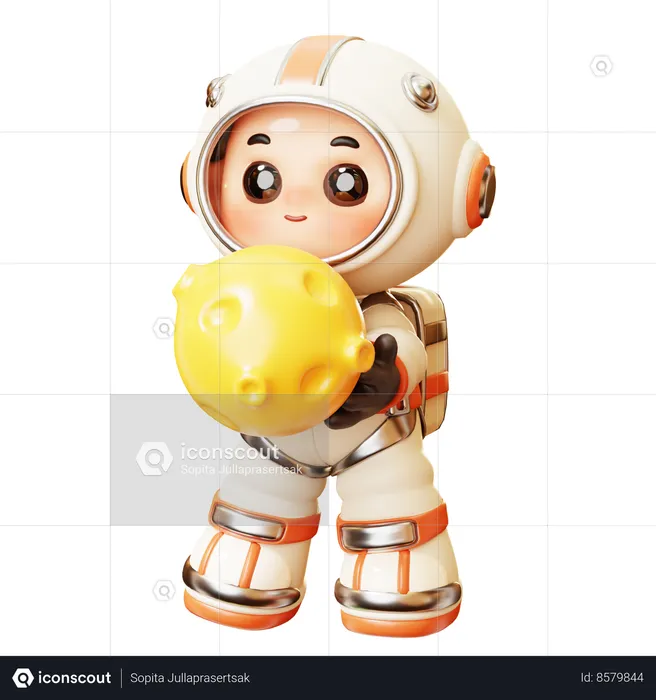 Astronauta sosteniendo la luna  3D Illustration