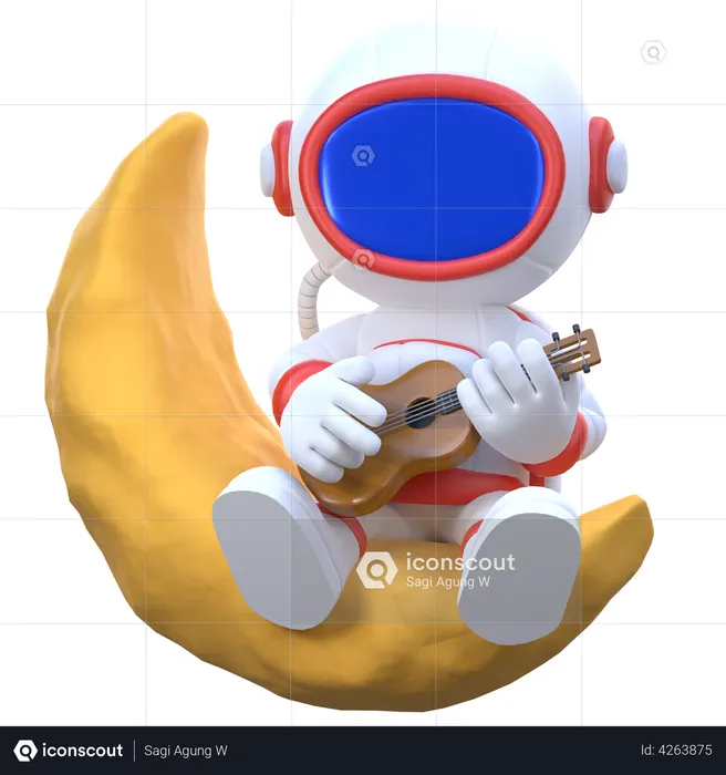 Astronauta tocando la guitarra en la luna  3D Illustration