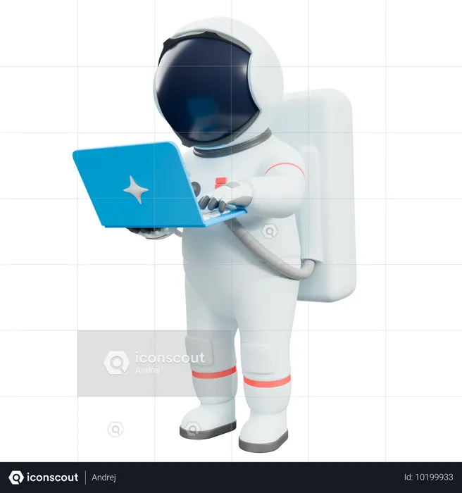 Astronauta trabajando en la computadora portátil  3D Illustration