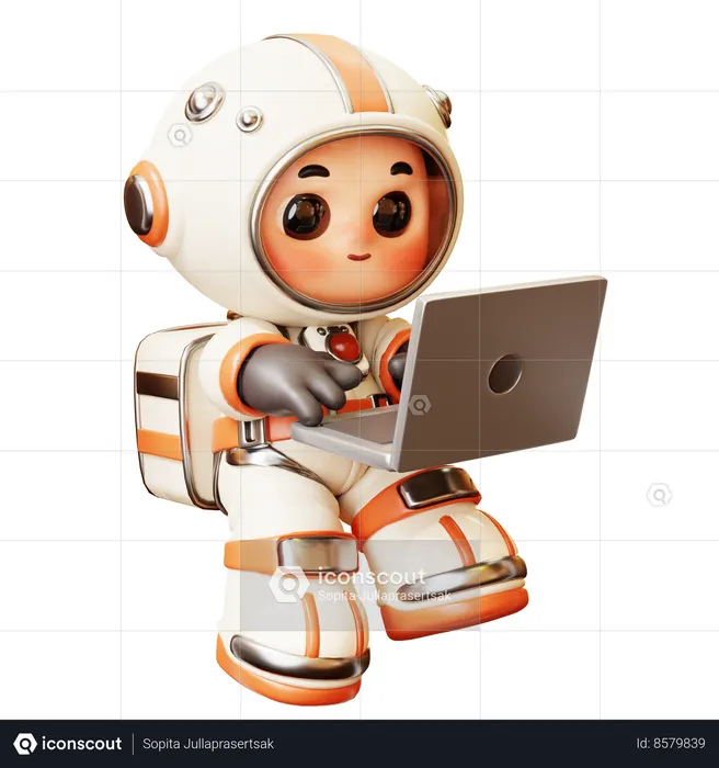 Astronauta trabajando en la computadora portátil  3D Illustration