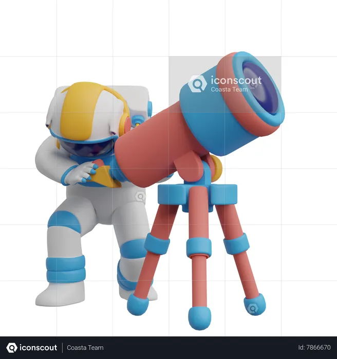 Astronauta usando telescópio  3D Illustration