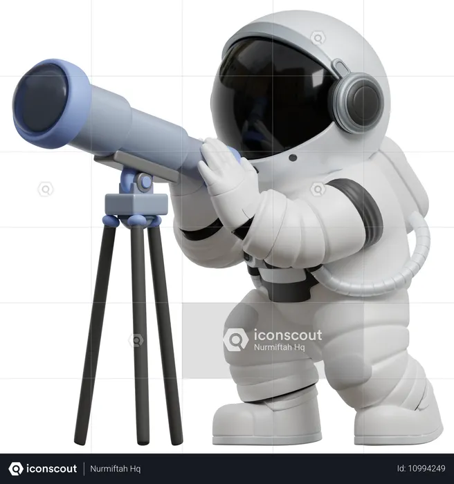 Astronauta usando telescópio observando as estrelas  3D Illustration