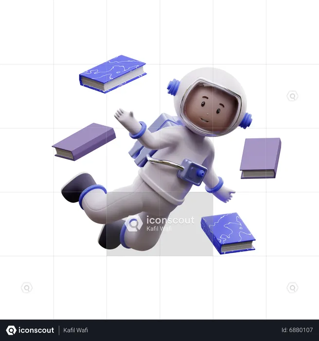 Astronauta voando um livro  3D Illustration