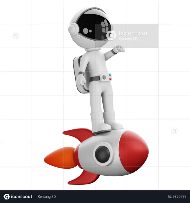 Astronauta volando con cohete  3D Illustration