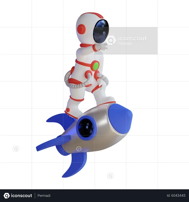 Astronauta volando con cohete  3D Illustration