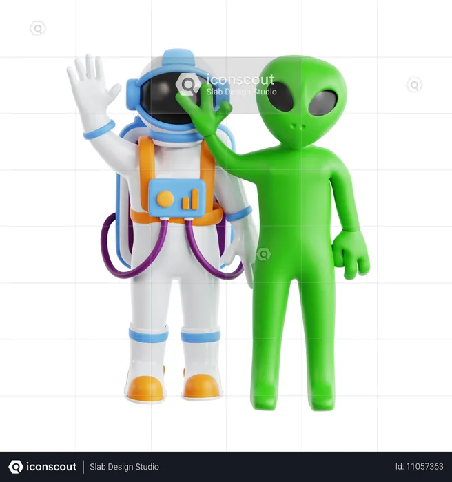 Astronauta y extraterrestre  3D Icon