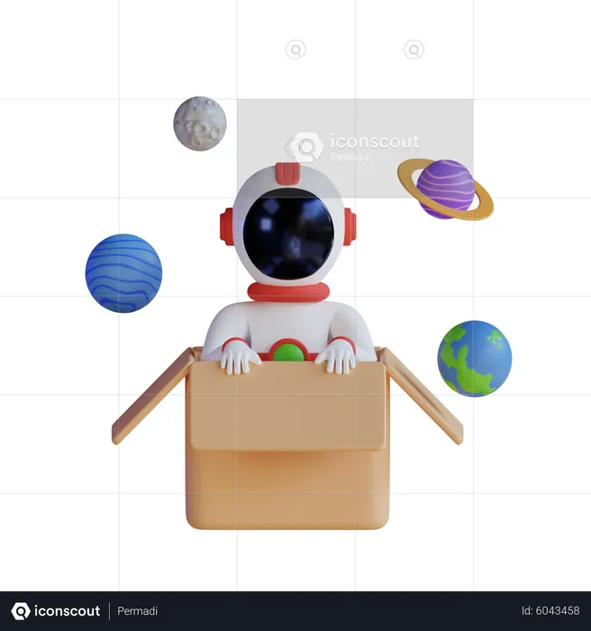 Astronaute dans une boîte  3D Illustration