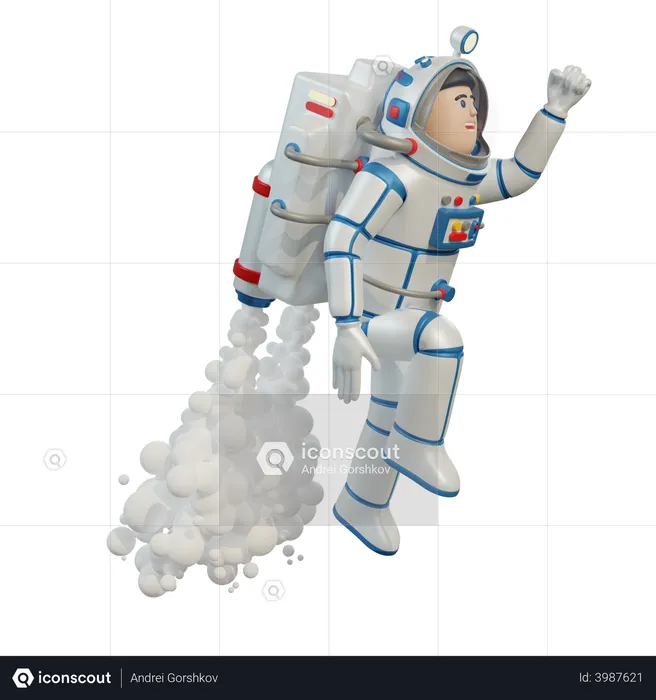 Un astronaute en combinaison spatiale avec jetpack décolle dans l'espace  3D Illustration