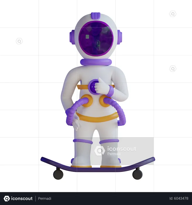 Astronaute jouant au skateboard  3D Illustration