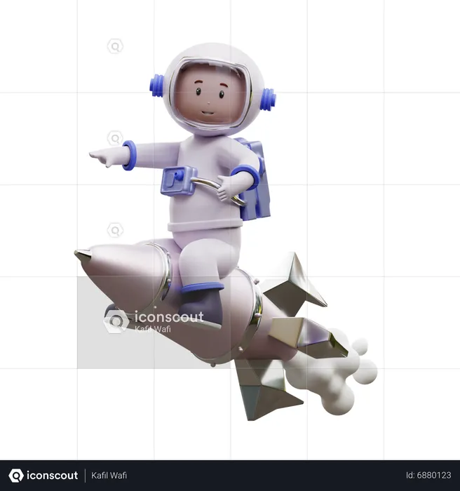 Astronaute chevauchant une fusée  3D Illustration