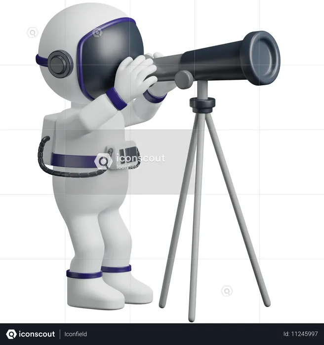 Astronaute regardant à travers un télescope  3D Icon