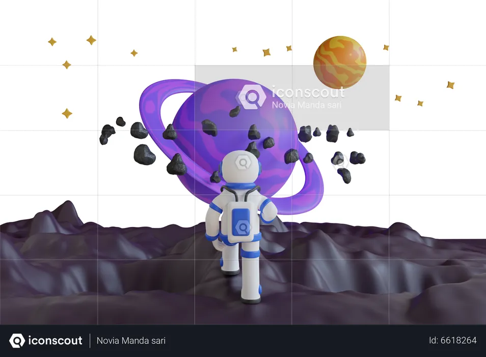 Astronaute regardant une planète  3D Illustration