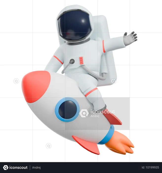 Astronaute chevauchant une fusée  3D Illustration