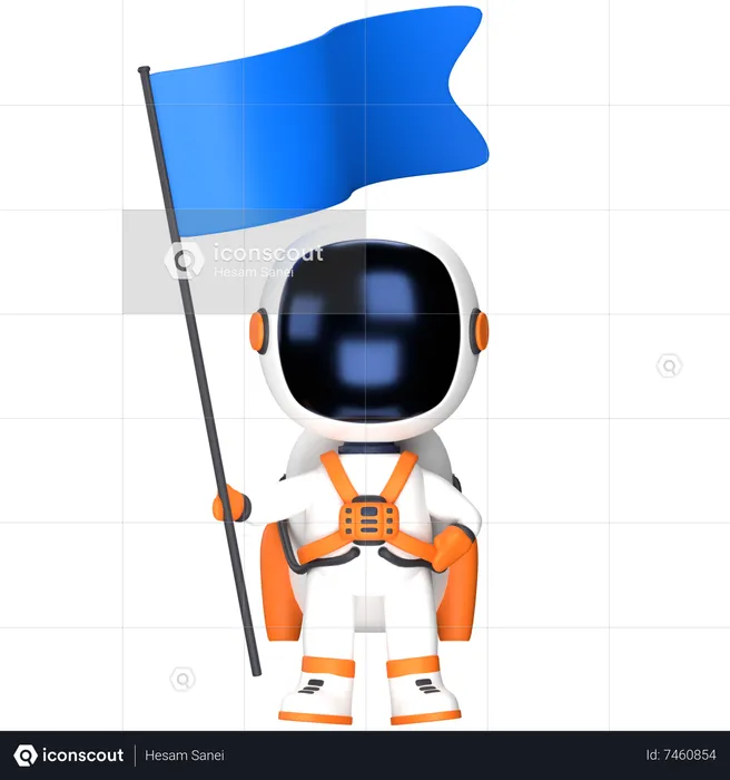 Astronaute tenant un drapeau  3D Illustration