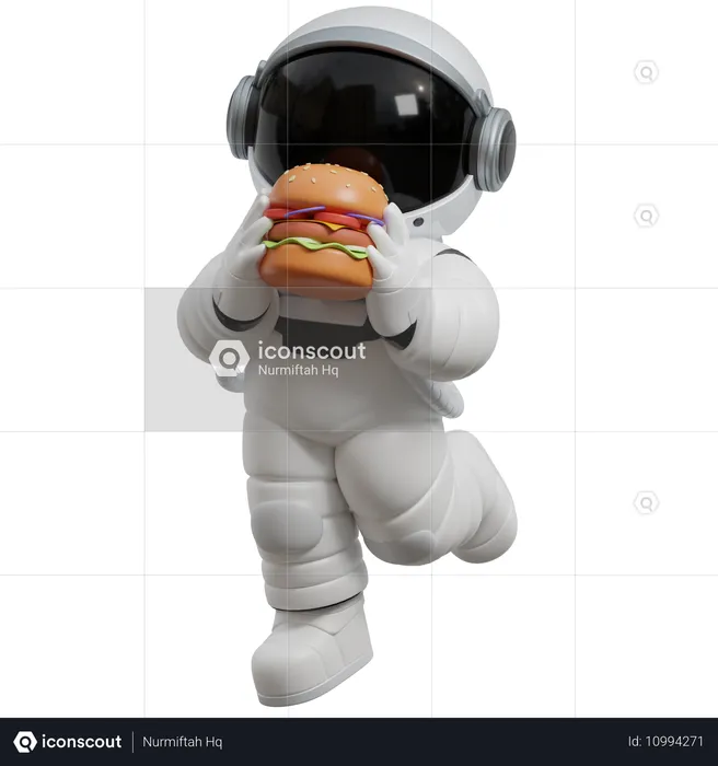 Astronaute tenant un hamburger  3D Illustration