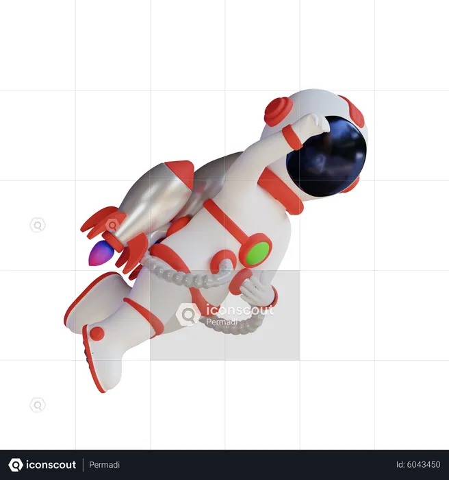 Astronaute volant avec une fusée  3D Illustration