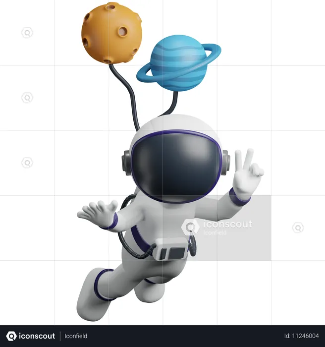 Astronaute volant avec un ballon  3D Icon