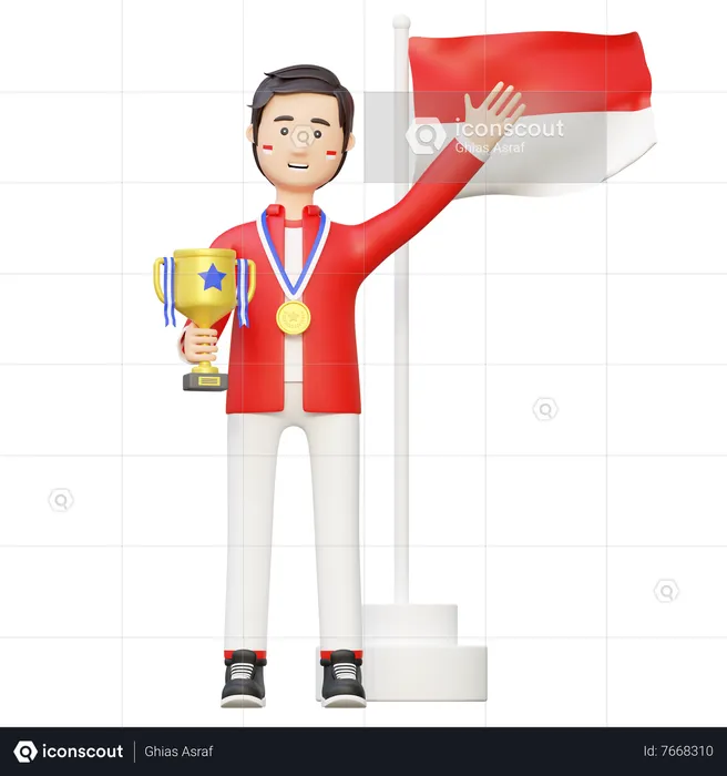 Athlete champion holding trophy  3D Illustration