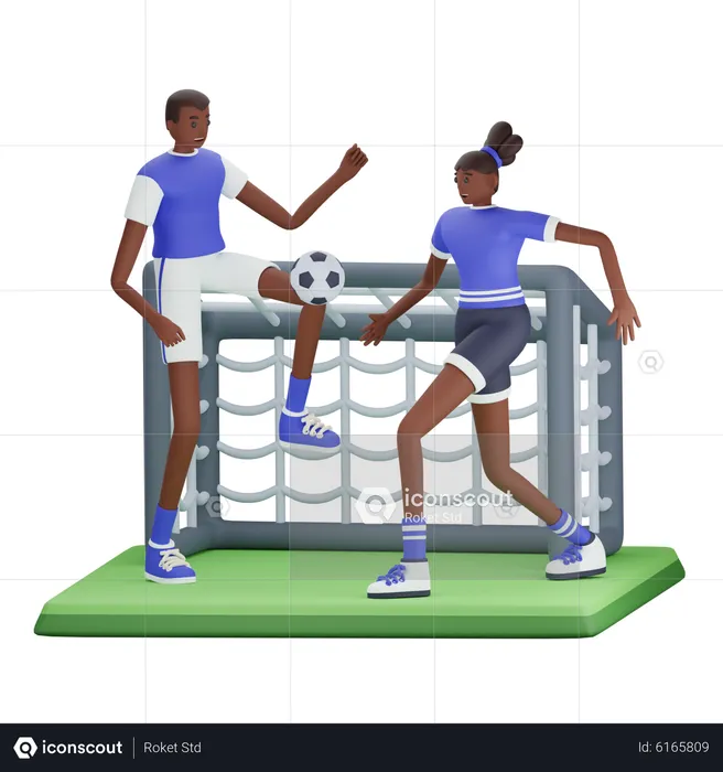 Athletes playing football  3D Illustration