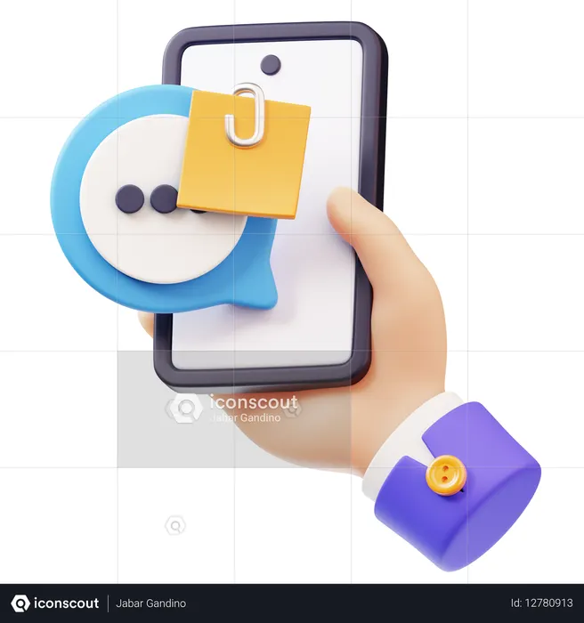 Attachment Message with Hand Holding Smartphone  3D Icon