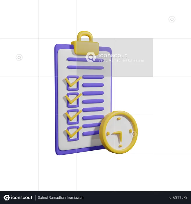 Aufgabe in Zwischenablage mit Uhr  3D Icon