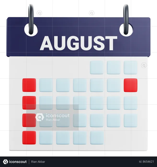 August Calendar  3D Icon