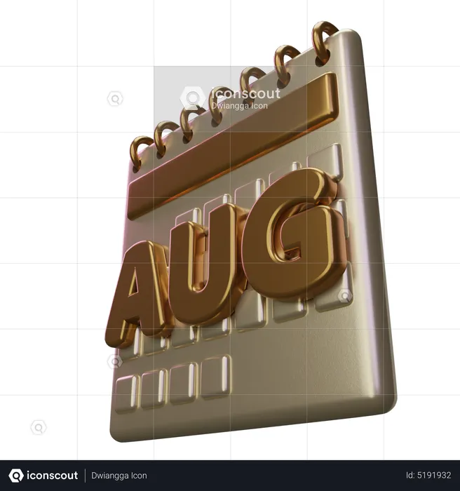 August Month Calendar  3D Icon