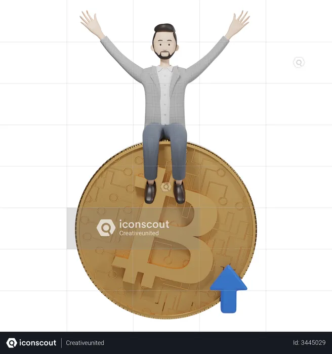 El valor de bitcoin aumenta  3D Illustration