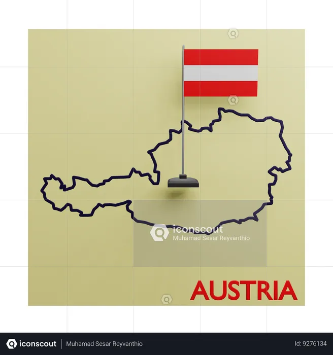 Mapa da Áustria Flag 3D Icon