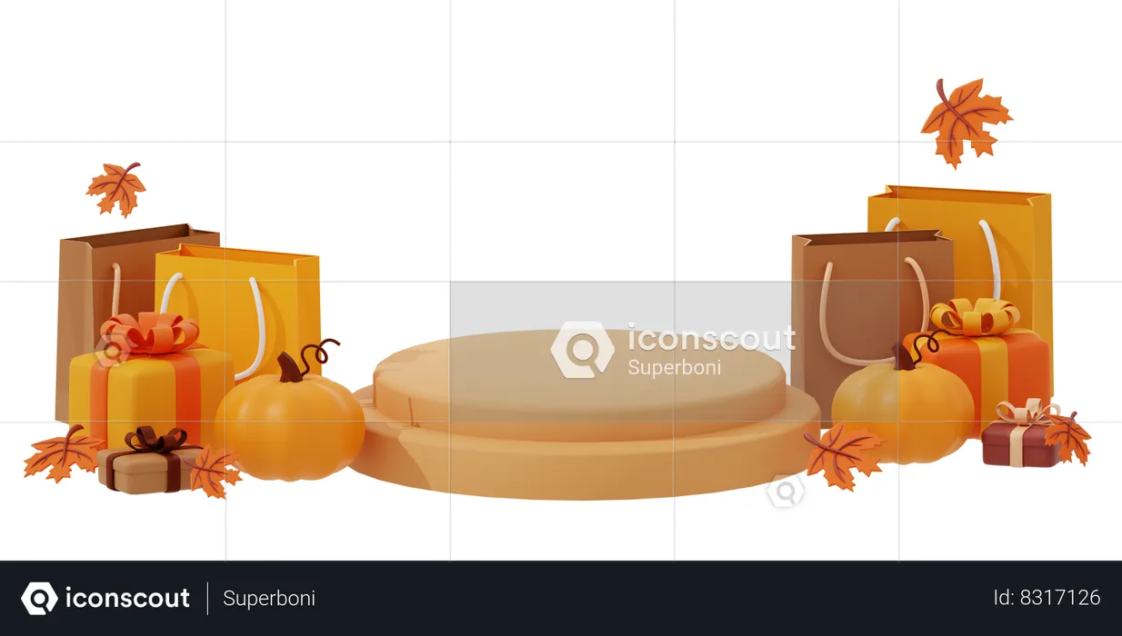 Autumn Podium Between The Gift Box And Tote Bag  3D Icon