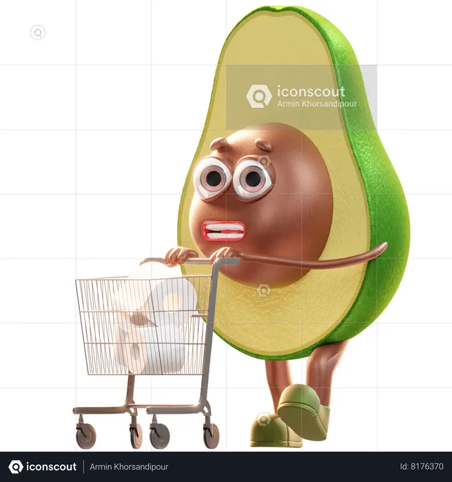 Avocado Holding Shopping Cart  3D Icon