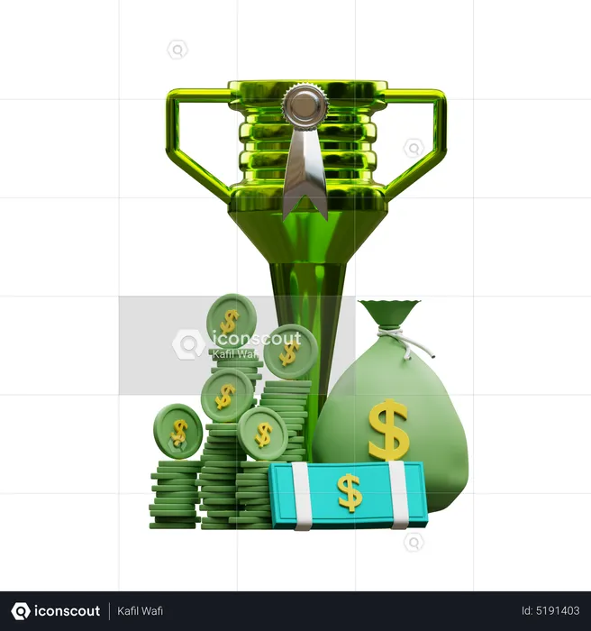 Award Trophy With Lots Of Money  3D Icon