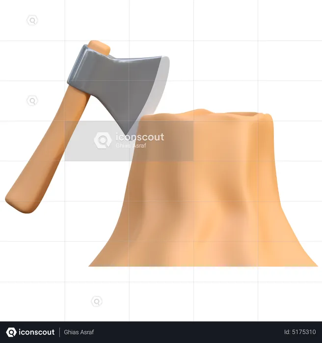 Axe On Wood Log  3D Icon