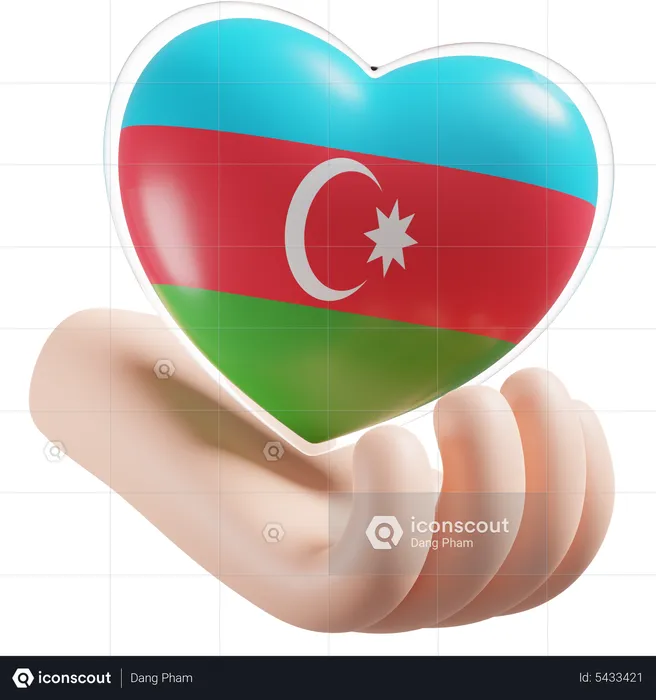 Azerbaijan Flag Heart Hand Care Flag 3D Icon