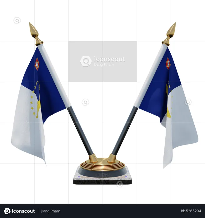 Azores Double (V) Desk Flag Stand Flag 3D Icon