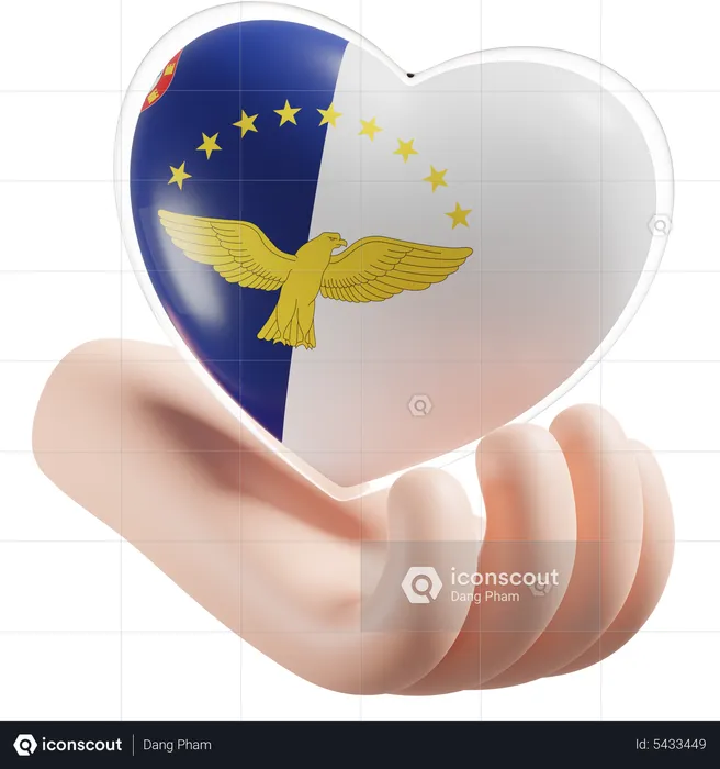 Azores Flag Heart Hand Care Flag 3D Icon