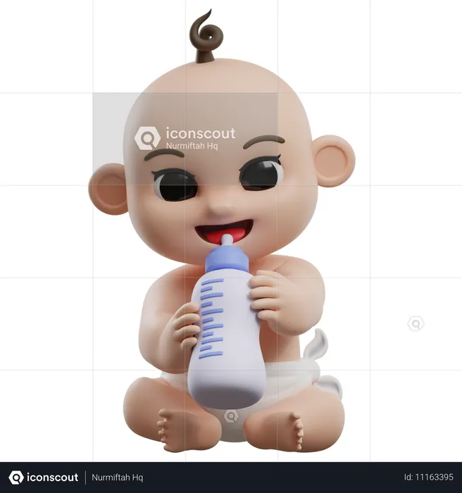 Baby hält Milchflasche  3D Illustration