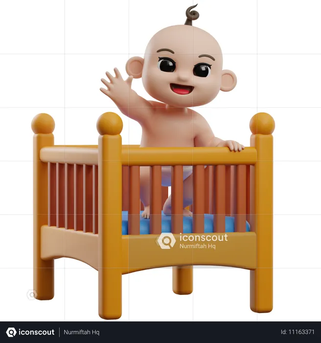 Baby In Crib  3D Illustration