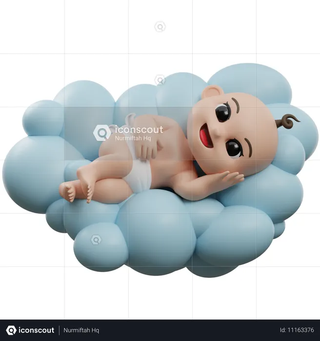 Baby liegt auf Wolke  3D Illustration