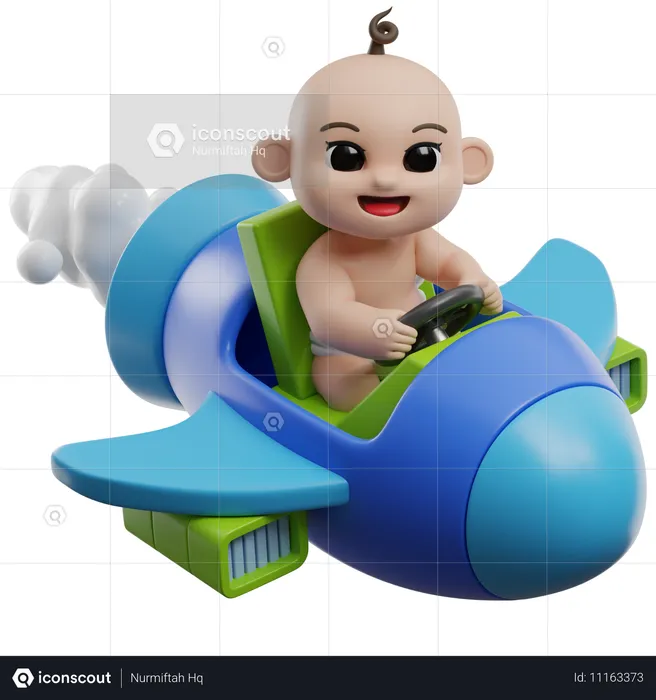 Baby Riding Toy Airplane  3D Illustration