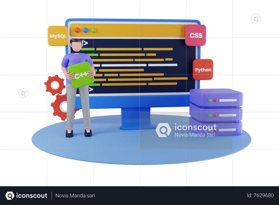 Back end development concept with coding and programming  3D Illustration