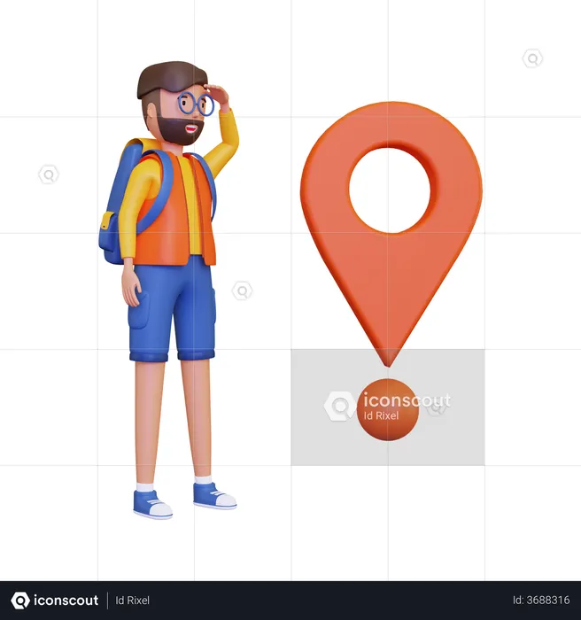 Backpacker finding the location  3D Illustration